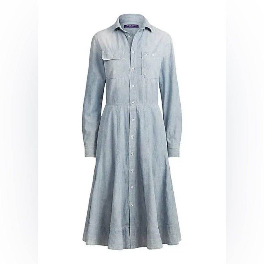 Ralph Lauren Purple Label Light Indigo Blue Denim Shirt Dress Small/4 NWT